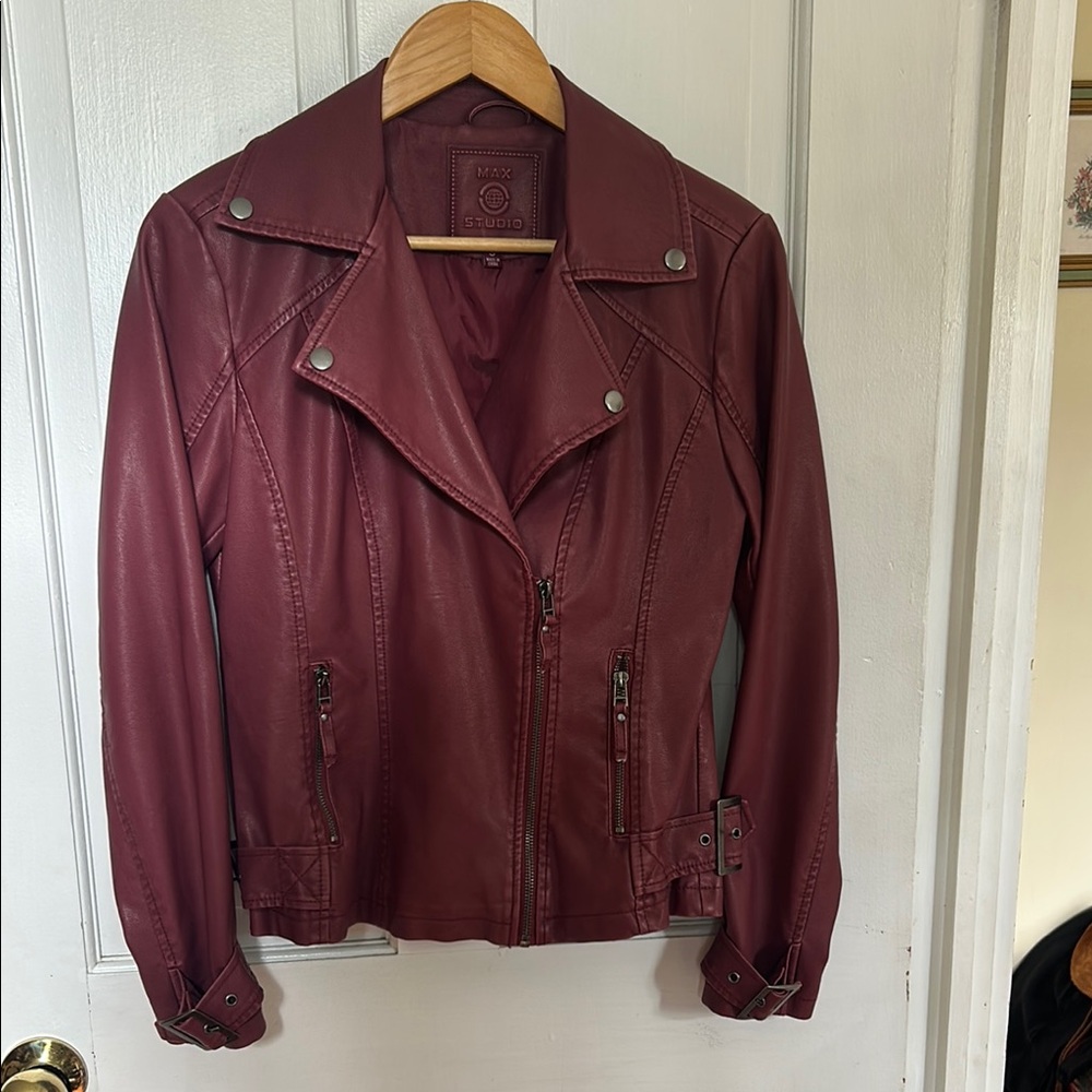 Max Studio Red Leather Moto Jacket